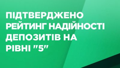 БАНКУ КРЕДИТ ДНІПРО ПІДТВЕРДЖЕНО РЕЙТИНГ НАДІЙНОСТІ ДЕПОЗИТІВНА РІВНІ «5»