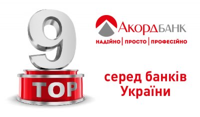 АКОРДБАНК увійшов до ТОП-9 найбільших банків України за регіональною мережею